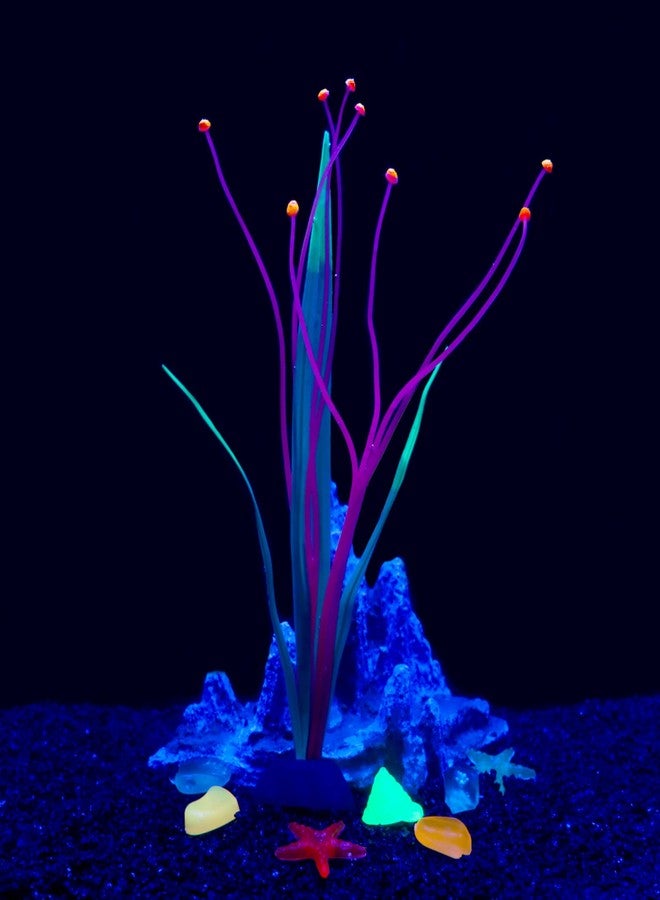 LPFLASAT Fish Tank Decorations Aquarium Decorations Glowing Aquatic Plants Artificial Silicone Ornament with Glowing Effect for Fish Tank Landscape Decoration Betta Fish Tank Decor (Red) - Image 1